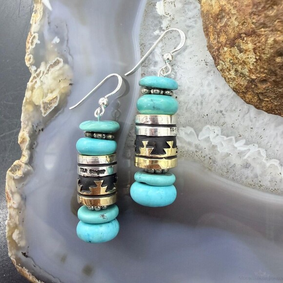 Tommy & Rosita Singer Sterling Silver Turquoise Beads Dangle Earrings For Women - Picture 7 of 10